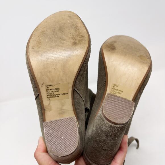 Steve Madden Womens 7 Taupe Loreen Suede Leather Tie Strap Ankle Booties Almond - Picture 9 of 12